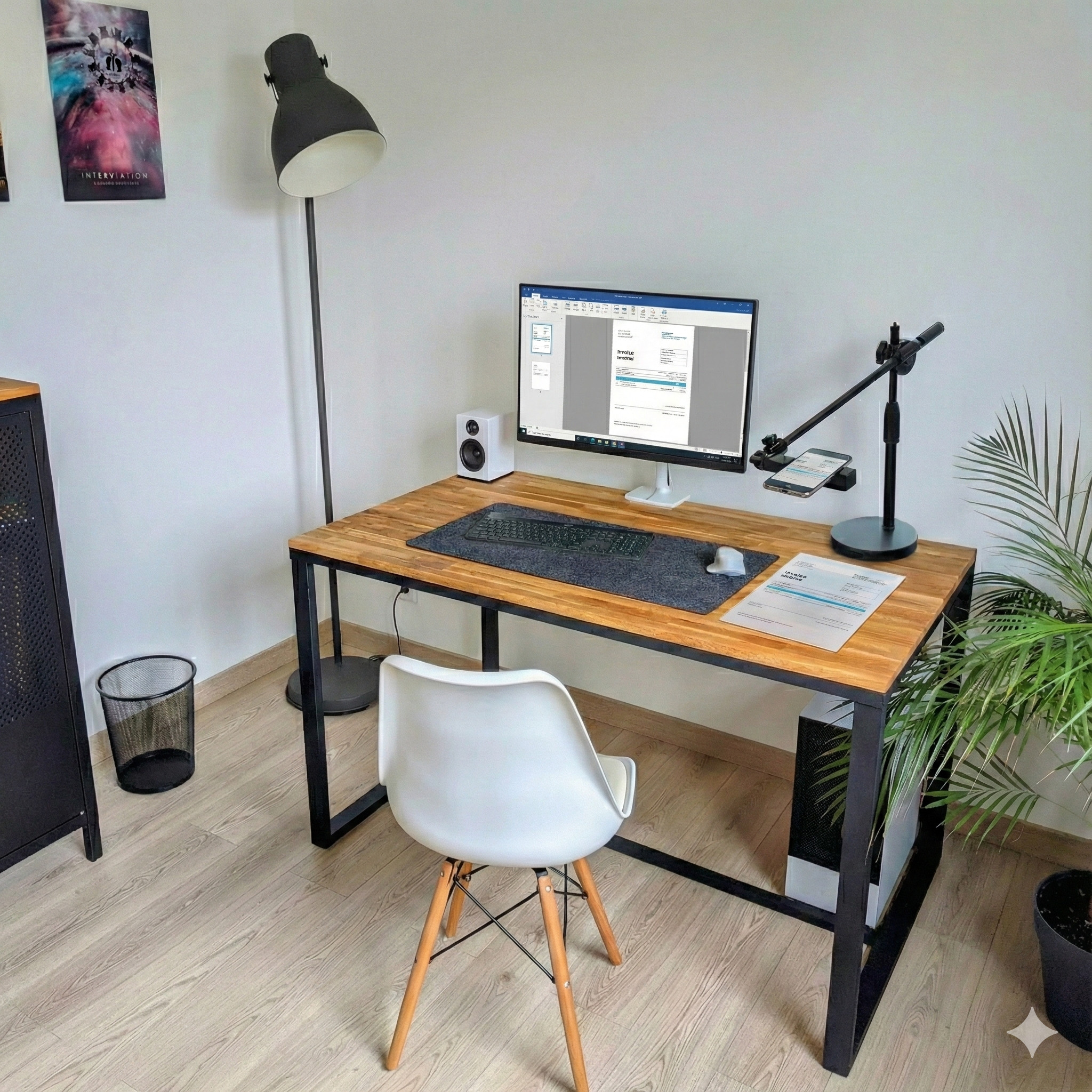 Modern office desk setup with dual monitors and clean workspace - perfect for document scanning workflow